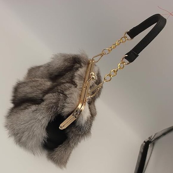 Neiman Marcus Gray Fox Fur Print Clutch Bag - Picture 5 of 5